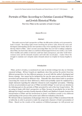 Portraits of Pilate According to Christian Canonical Writings and Jewish Historical Works Part Two: Pilate in the Narrative of Luke’S Gospel