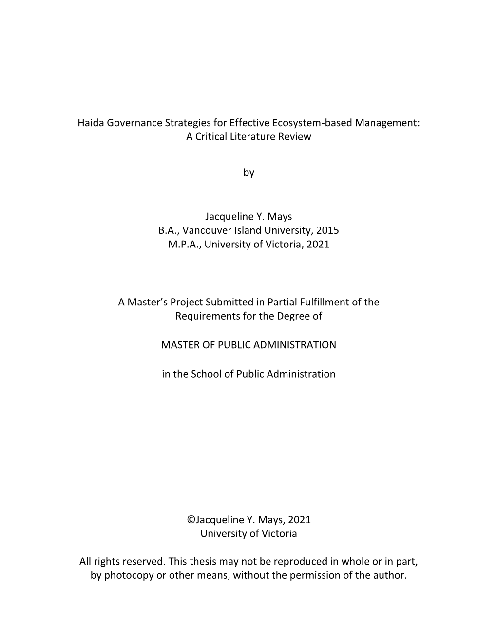 Haida Governance Strategies for Effective Ecosystem-Based Management: a Critical Literature Review