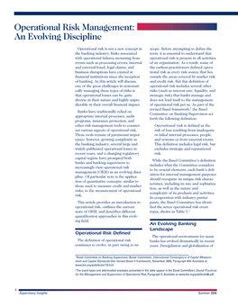 Operational Risk Management: an Evolving Discipline