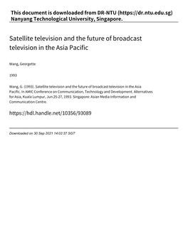 Satellite Television and the Future of Broadcast Television in the Asia Pacific