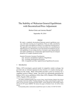 The Stability of Walrasian General Equilibrium with Decentralized Price Adjustment