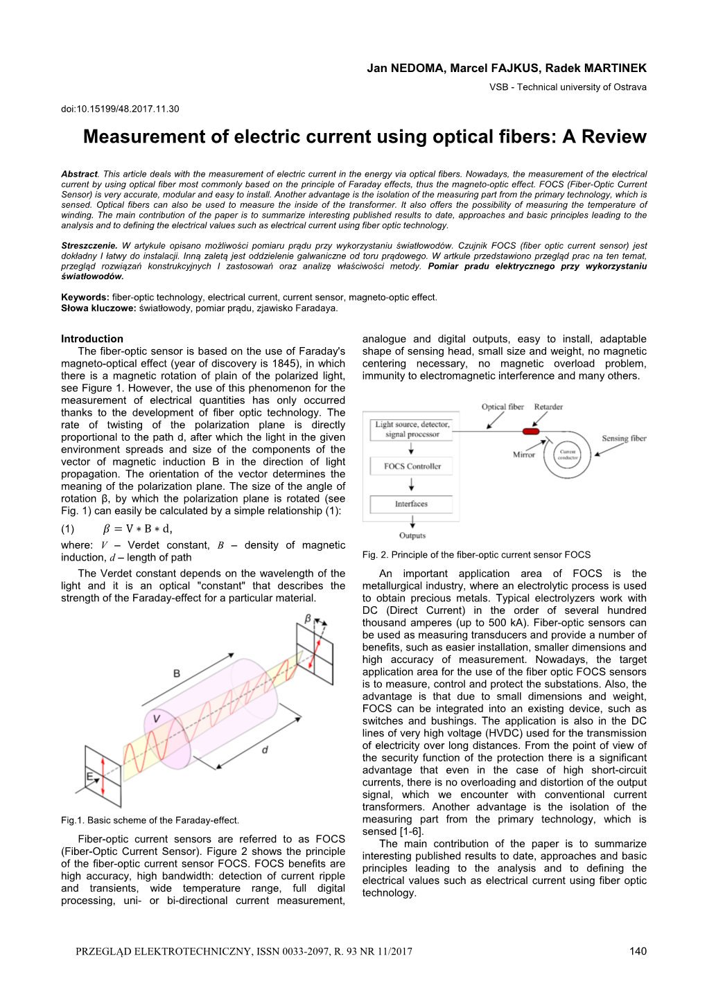 Measurement of Electric Current Using Optical Fibers: a Review