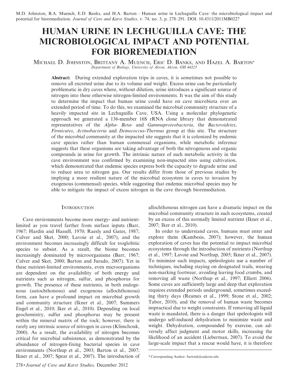 Human Urine in Lechuguilla Cave: the Microbiological Impact and Potential for Bioremediation