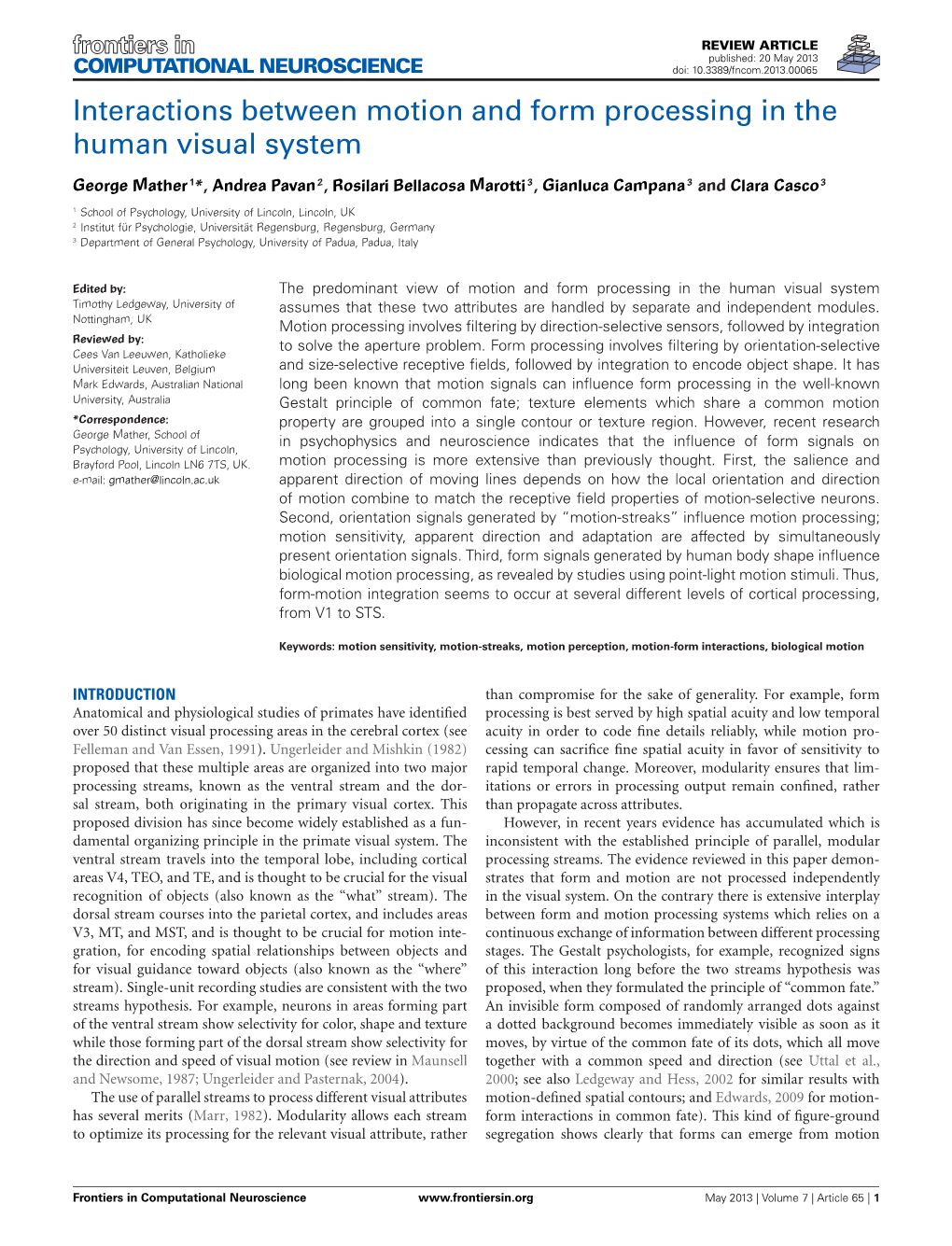 Interactions Between Motion and Form Processing in the Human Visual System