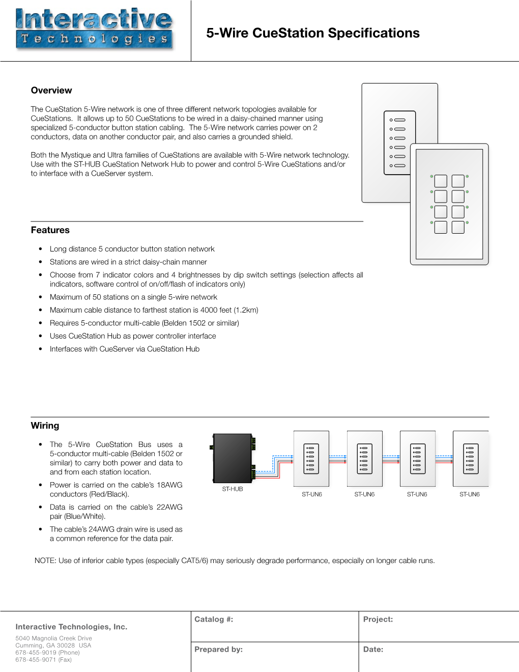 5-Wire Cuestation Specifications