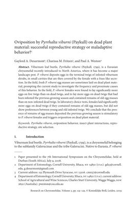 Oviposition by Pyrrhalta Viburni (Paykull) on Dead Plant Material: Successful Reproductive Strategy Or Maladaptive Behavior?1