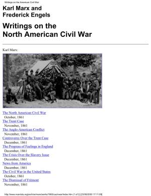 Writings on the American Civil War Karl Marx and Frederick Engels Writings on the North American Civil War