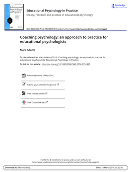 Coaching Psychology: an Approach to Practice for Educational Psychologists