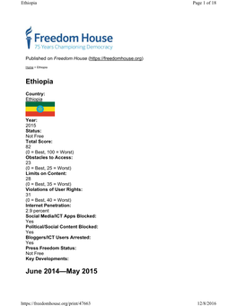 Ethiopia June 2014—May 2015