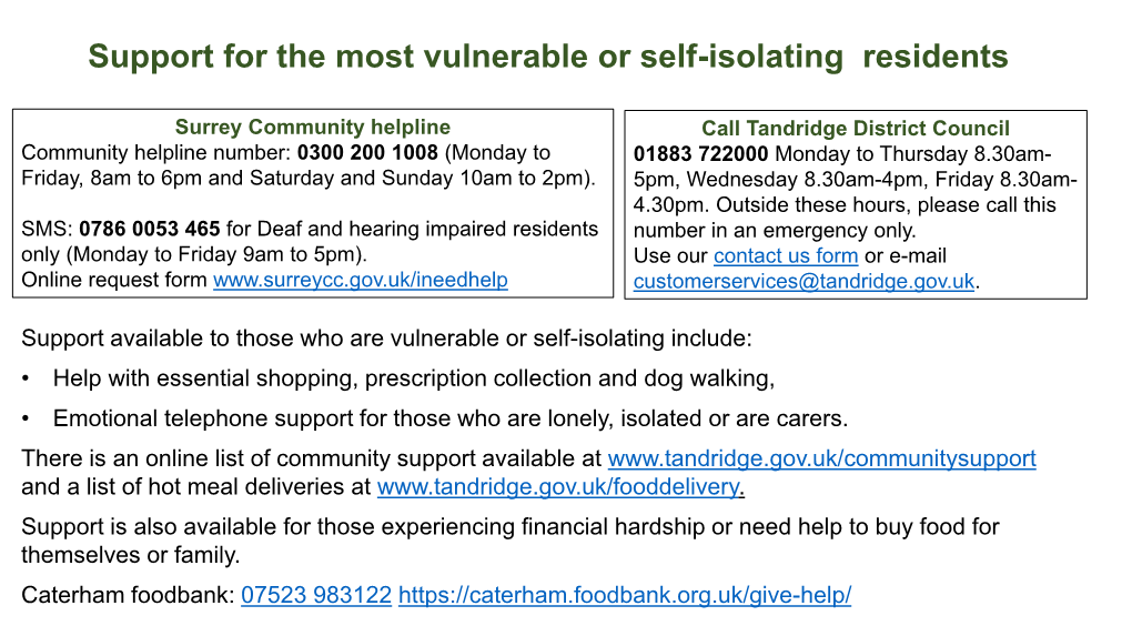 Helplines for Vulnerable in Tandridge