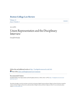 Union Representation and the Disciplinary Interview Donald W