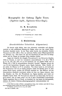 Monographie Der Gattung Typha Tourn. (Typhinae Agdh., Typhaceae Schur-Engl.)