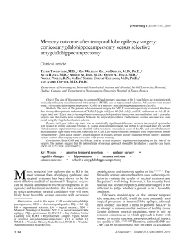 Memory Outcome After Temporal Lobe Epilepsy Surgery: Corticoamygdalohippocampectomy Versus Selective Amygdalohippocampectomy