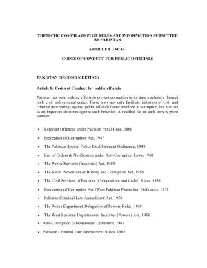 Thematic Compilation of Relevant Information Submitted by Pakistan