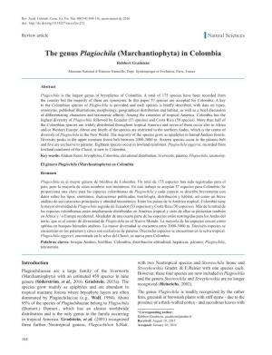 The Genus Plagiochila (Marchantiophyta) in Colombia Robbert Gradstein