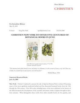 Christie's New York to Offer Five Centuries of Botanical Books in June