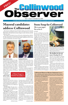 Mayoral Candidates Address Collinwood Continued from Page 1 from Mayor Frank G