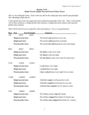 1 Regular Verbs Simple Present, Simple Past and Present Perfect