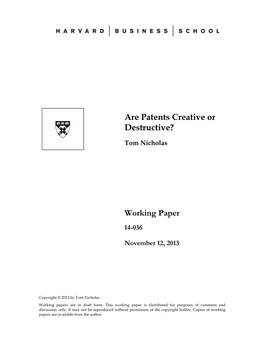 Are Patents Creative Or Destructive? Working Paper