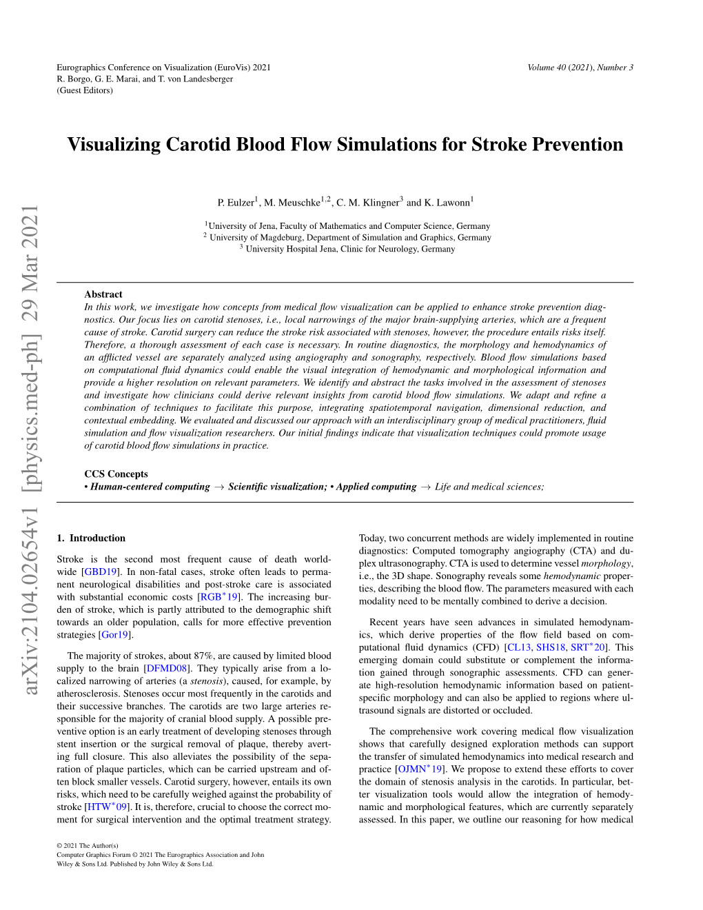 Visualizing Carotid Blood Flow Simulations for Stroke Prevention