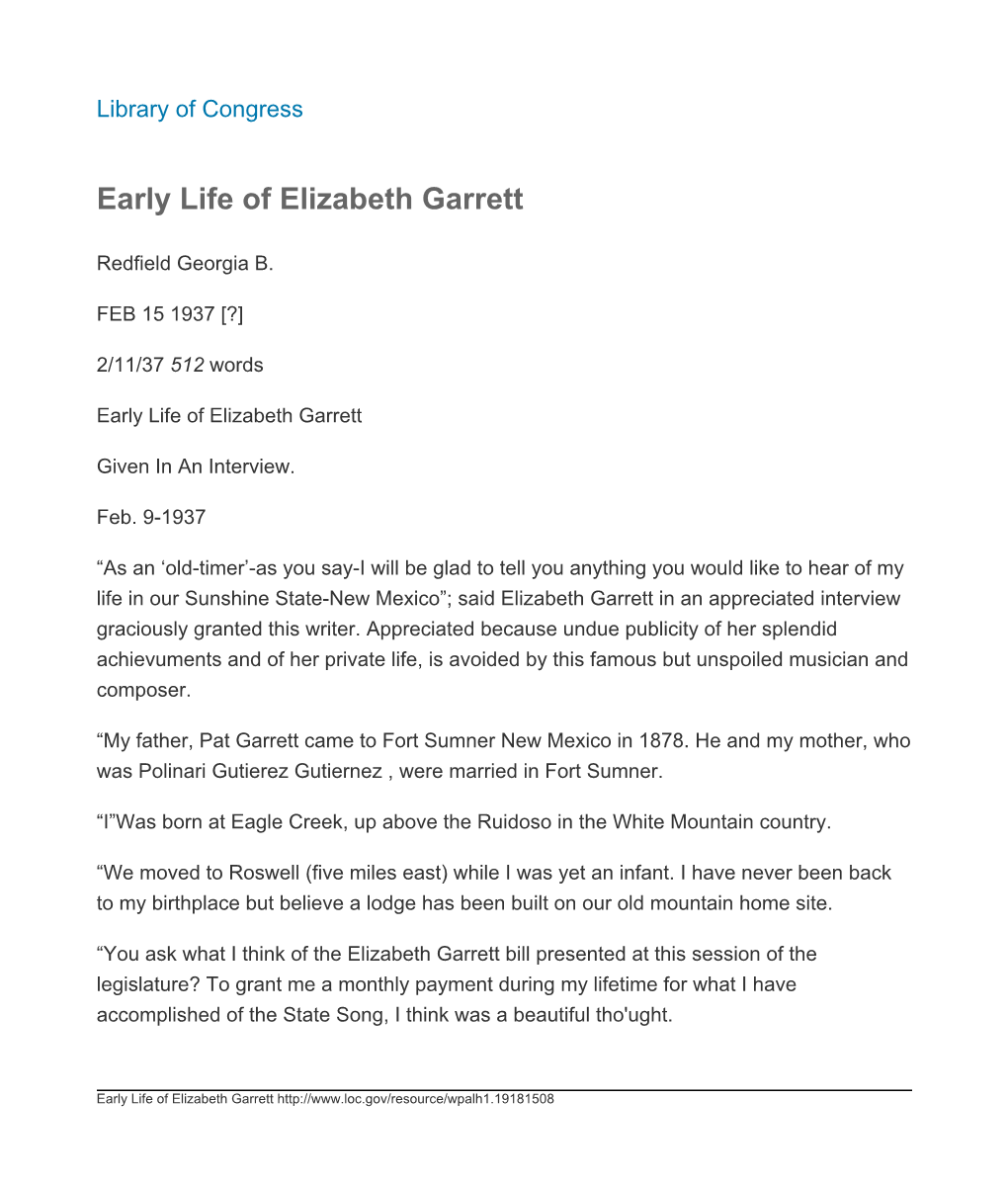 Early Life of Elizabeth Garrett