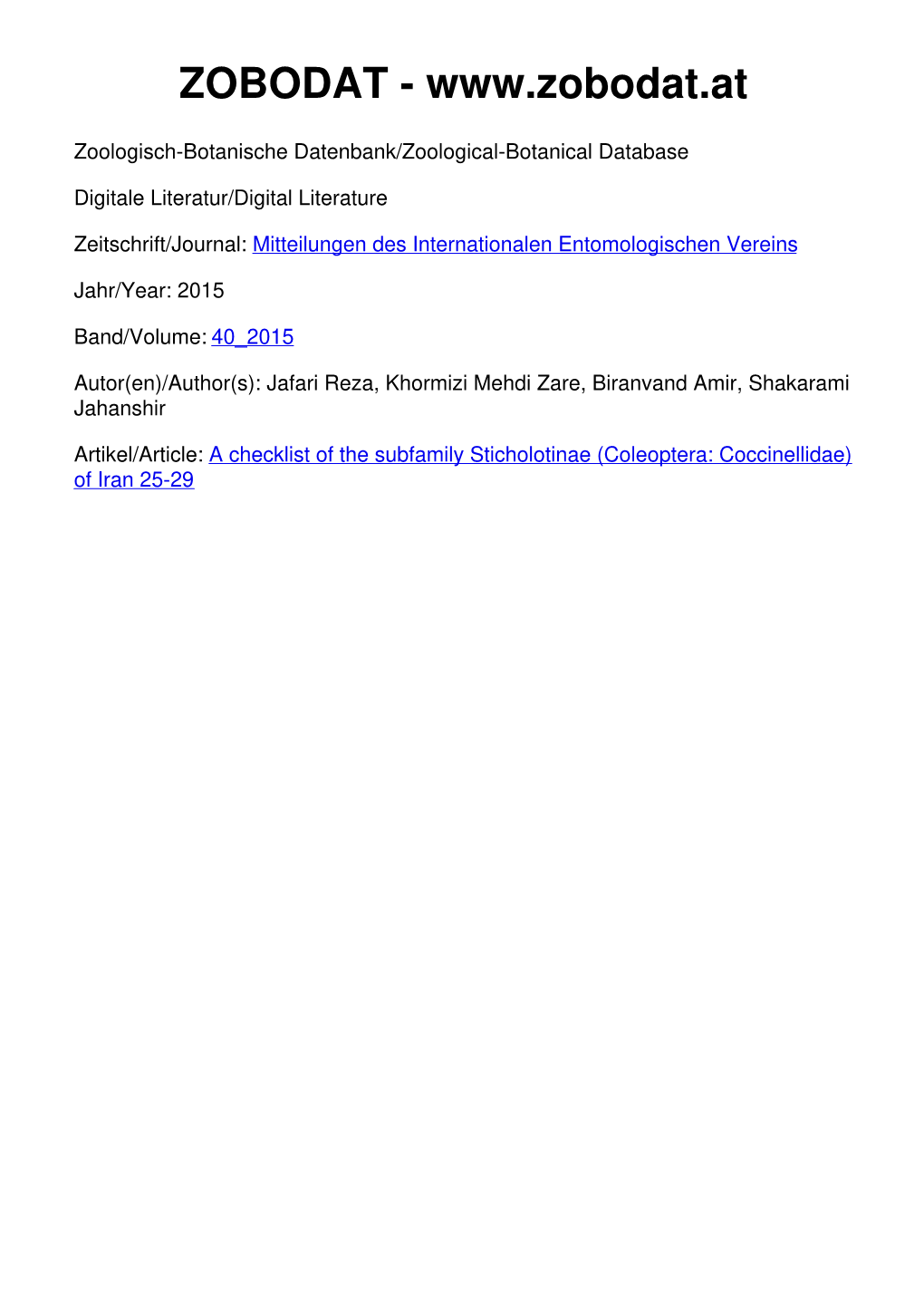 Coleoptera: Coccinellidae) of Iran 25-29 Mitt