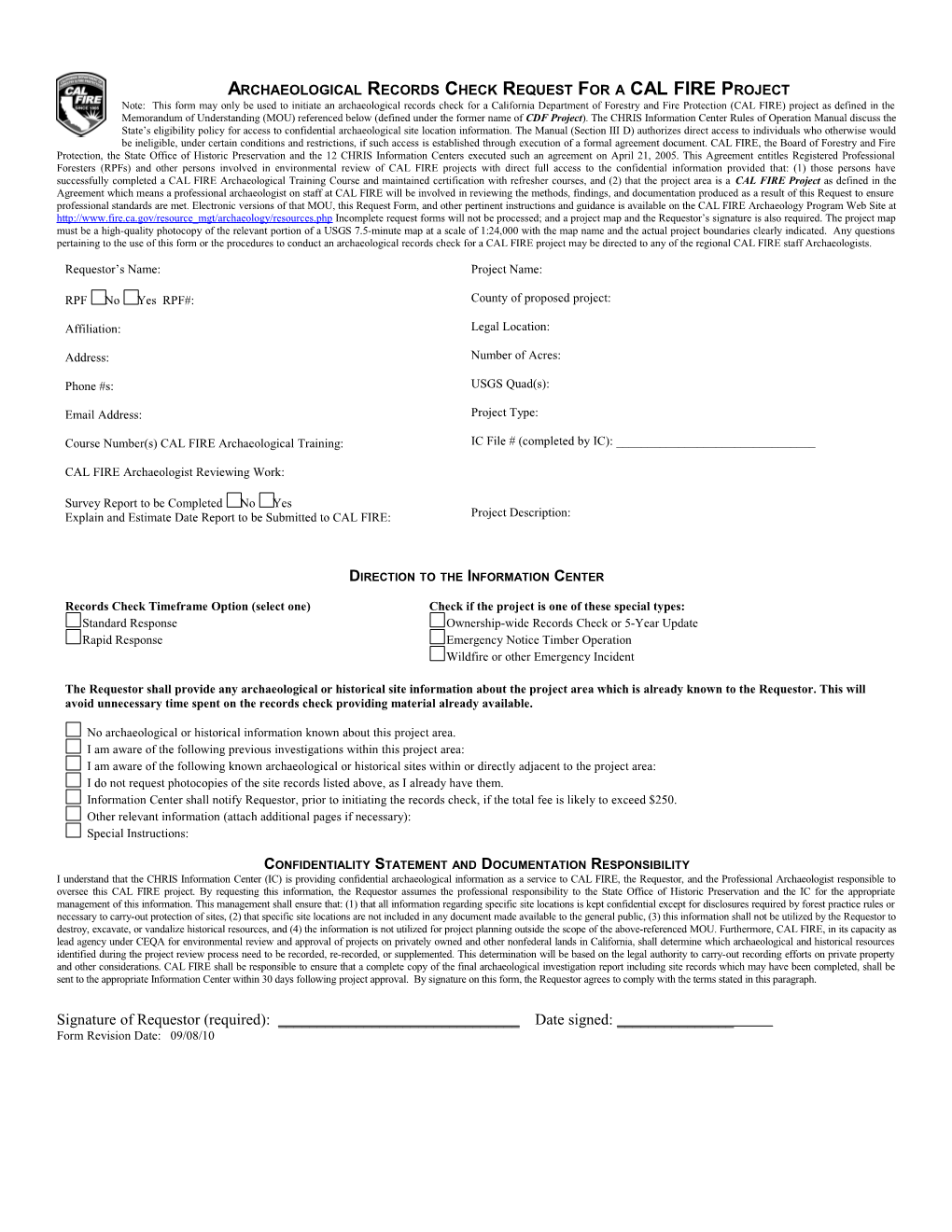 Archaeological Records Check Request for a Cdf Project