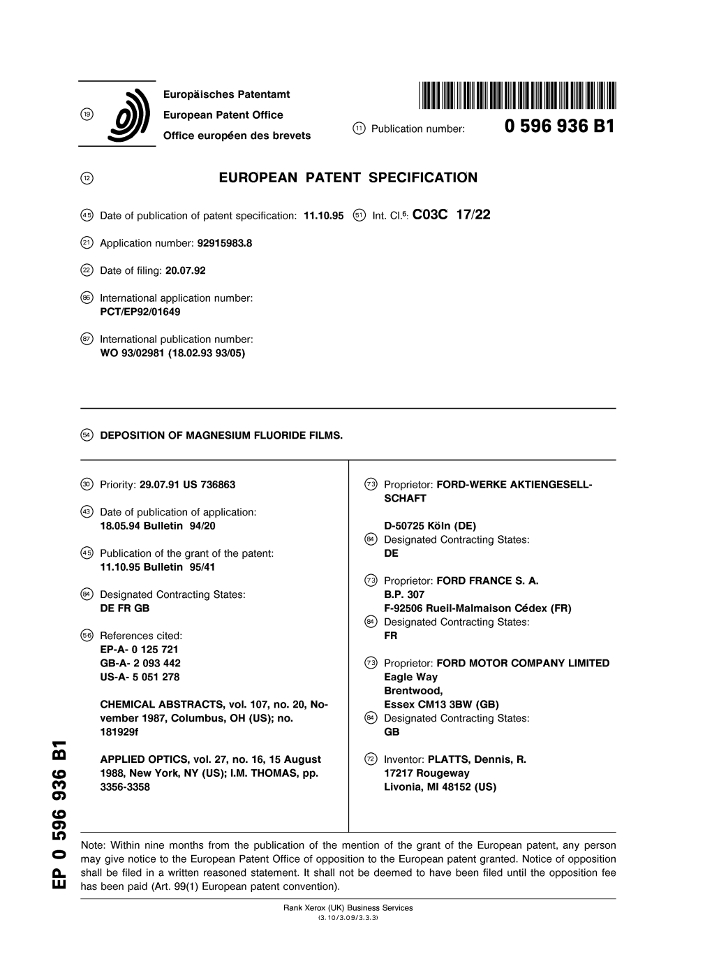 Deposition of Magnesium Fluoride Films