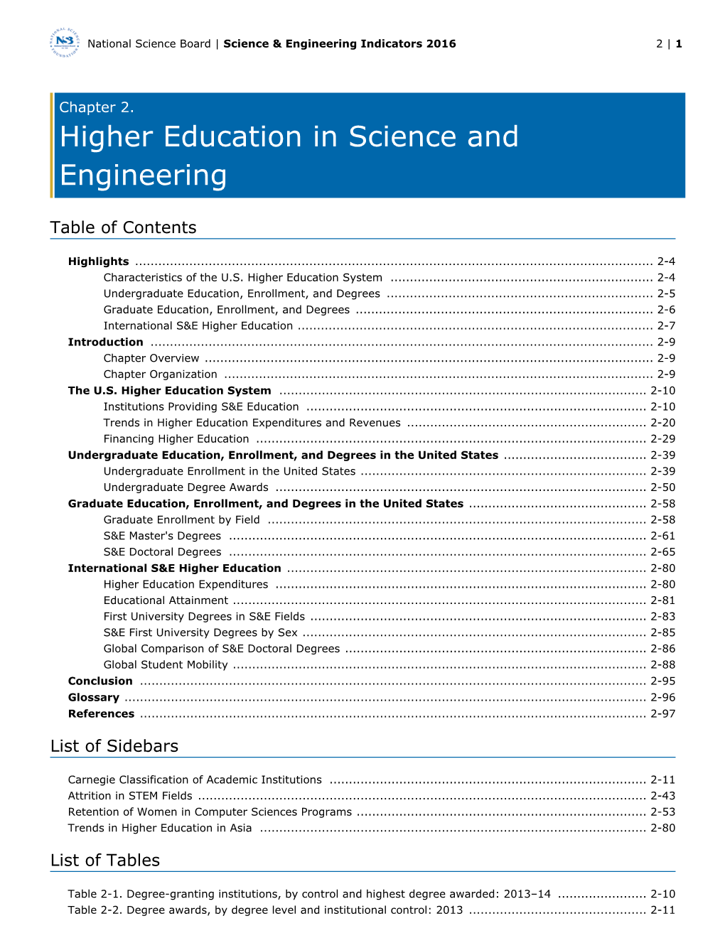 Higher Education in Science and Engineering