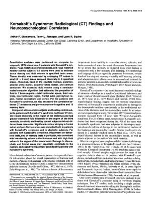 Korsakoff's Syndrome: Radiological Neuropsychological Correlates (CT) Findings