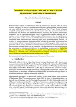 Community Based Participatory Approach in Cultural Heritage Reconstruction: a Case Study of Kasthamandap