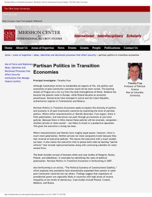 Partisan Politics in Transition Economies | Mershon Center for International Security Studies | the Ohio State University