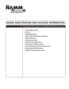 Badge Registration and Housing Information