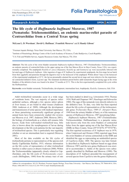 The Life Cycle of Huffmanela Huffmani Moravec, 1987 (Nematoda: Trichosomoididae), an Endemic Marine-Relict Parasite of Centrarchidae from a Central Texas Spring