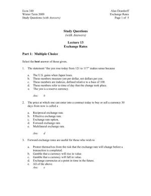 Study Questions (With Answers) Lecture 13 Exchange Rates Part 1