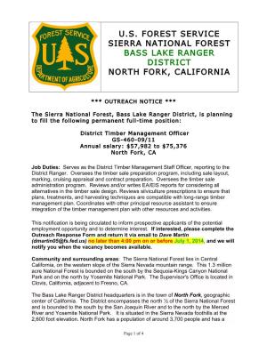 U.S. Forest Service Sierra National Forest Bass Lake Ranger District North Fork, California