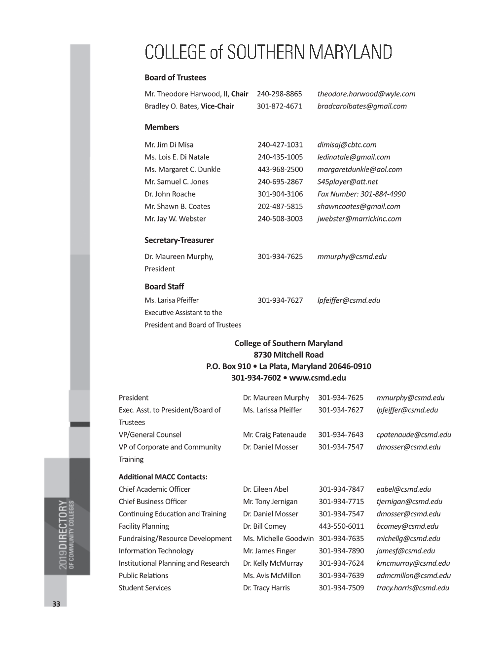 Board of Trustees Members Board Staff Secretarytreasurer College Of