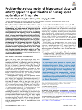 Position–Theta-Phase Model of Hippocampal Place Cell Activity Applied to Quantification of Running Speed Modulation of Firing Rate