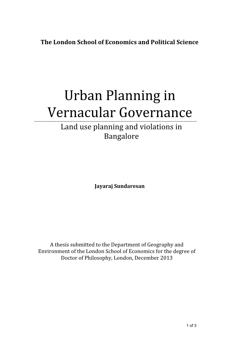 Urban Planning in Vernacular Governance