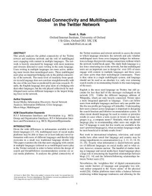 Global Connectivity and Multilinguals in the Twitter Network