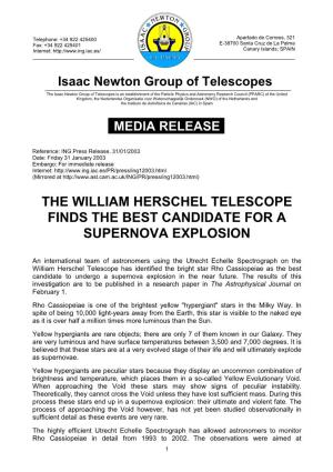 The William Herschel Telescope Finds the Best Candidate for a Supernova Explosion