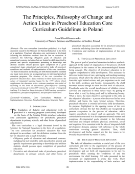 The Principles, Philosophy of Change and Action Lines in Preschool Education Core Curriculum Guidelines in Poland
