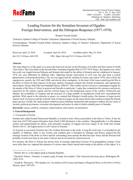 Leading Factors for the Somalian Invasion of Ogaden: Foreign Intervention, and the Ethiopian Response (1977-1978)