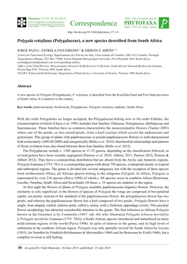 Polygala Retiefiana (Polygalaceae), a New Species Described from South Africa