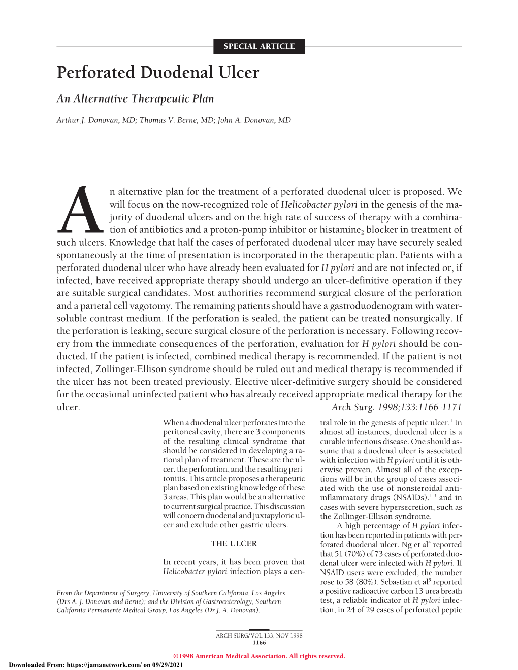 Perforated Duodenal Ulcer an Alternative Therapeutic Plan