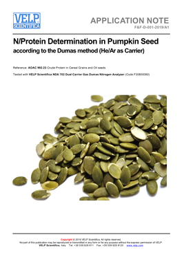 N/Protein Determination in Pumpkin Seed According to the Dumas Method (He/Ar As Carrier)