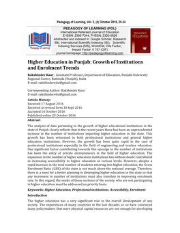 Higher Education in Punjab: Growth of Institutions and Enrolment Trends