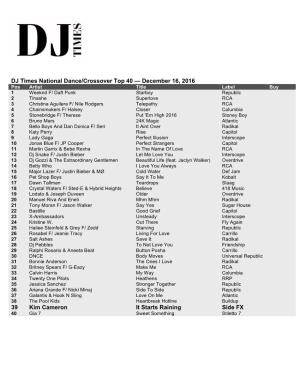 DJ Times National Dance/Crossover Top 40 — December 16, 2016