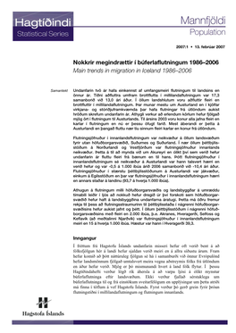 Nokkrir Megindrættir Í Búferlaflutningum 1986–2006 Main Trends in Migration in Iceland 1986–2006