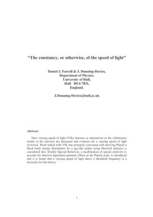 “The Constancy, Or Otherwise, of the Speed of Light”